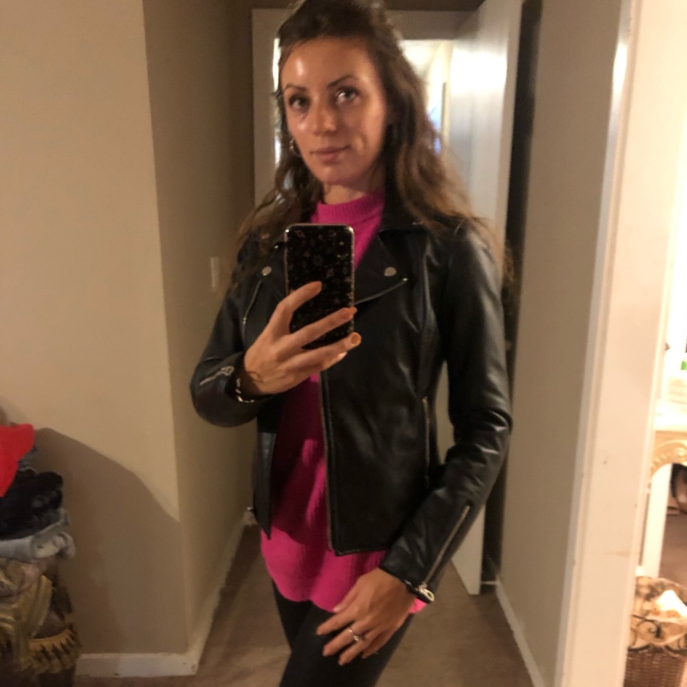 Black leather biker jacket
